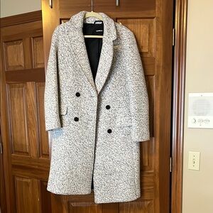 Express Women’s Light Gray Pea Coat with Tailored Design and Notched Lapels